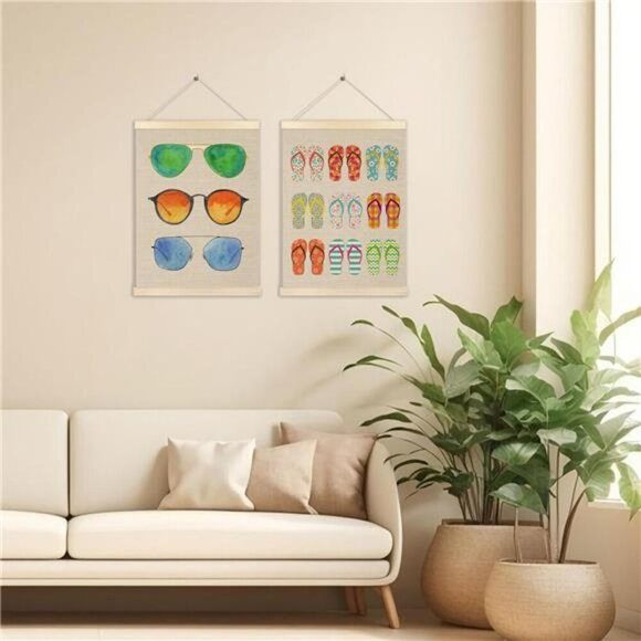 Summer Beach Wall Art Set Flip Flop Coastal Decor Hanging Posters 12x16 Inch - Picture 2 of 7